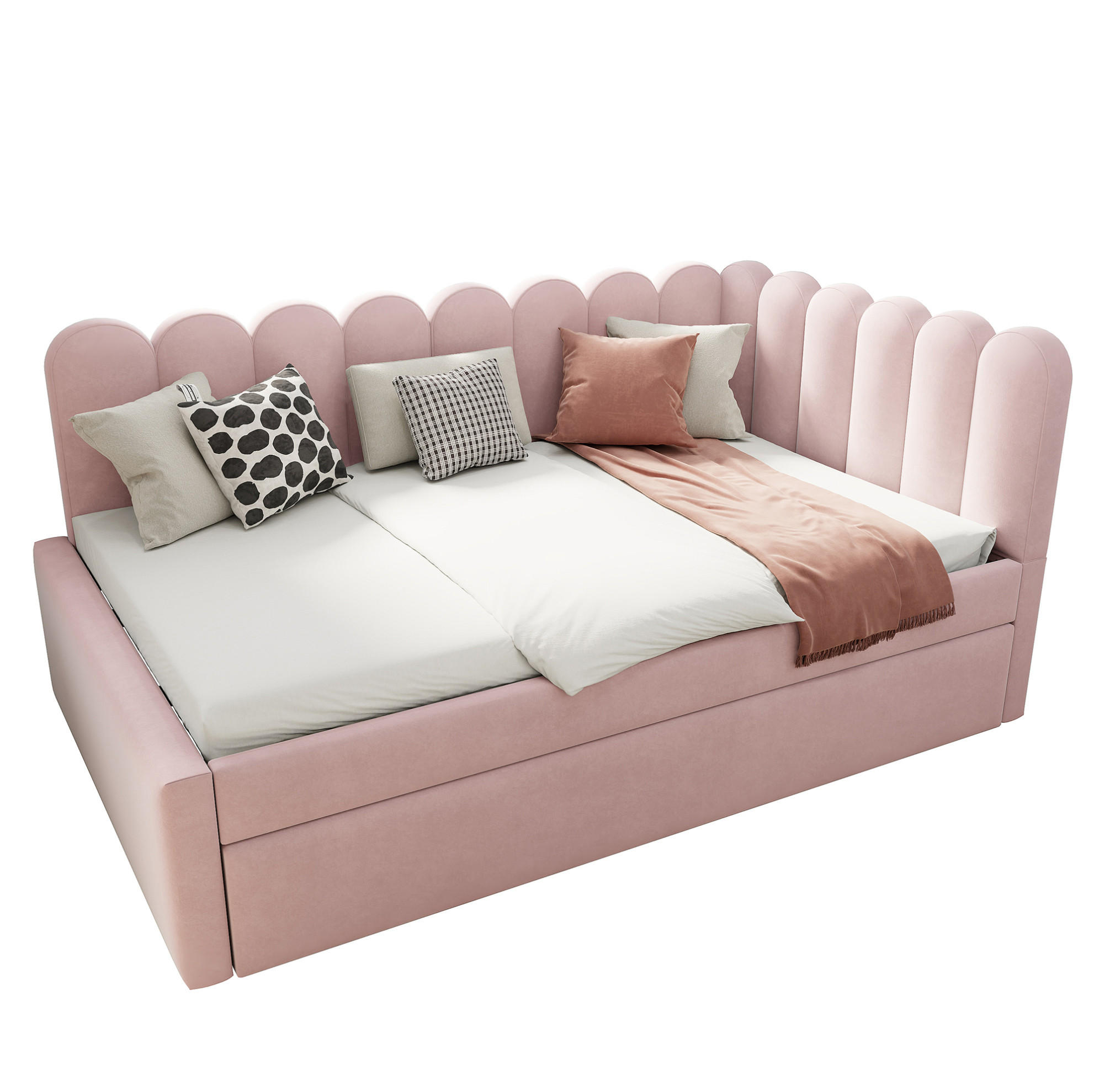 BETT 140/200 cm in Rosa mit Ausziehbett und blütenförmiger Rückenlehne - Rosa, Leder (140/200cm) - BEAOK