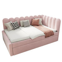 BETT 140/200 cm in Rosa mit Ausziehbett und blütenförmiger Rückenlehne - Rosa, Leder (140/200cm) - BEAOK