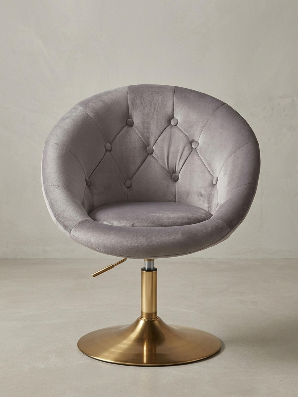 LOUNGESESSEL Chesterfield-Stil mit Samtbezug und 360° Drehfunktion, Grau 67x62x100 cm - Goldfarben/Grau, Textil/Metall (67/100/62cm) - KADIMA DESIGN