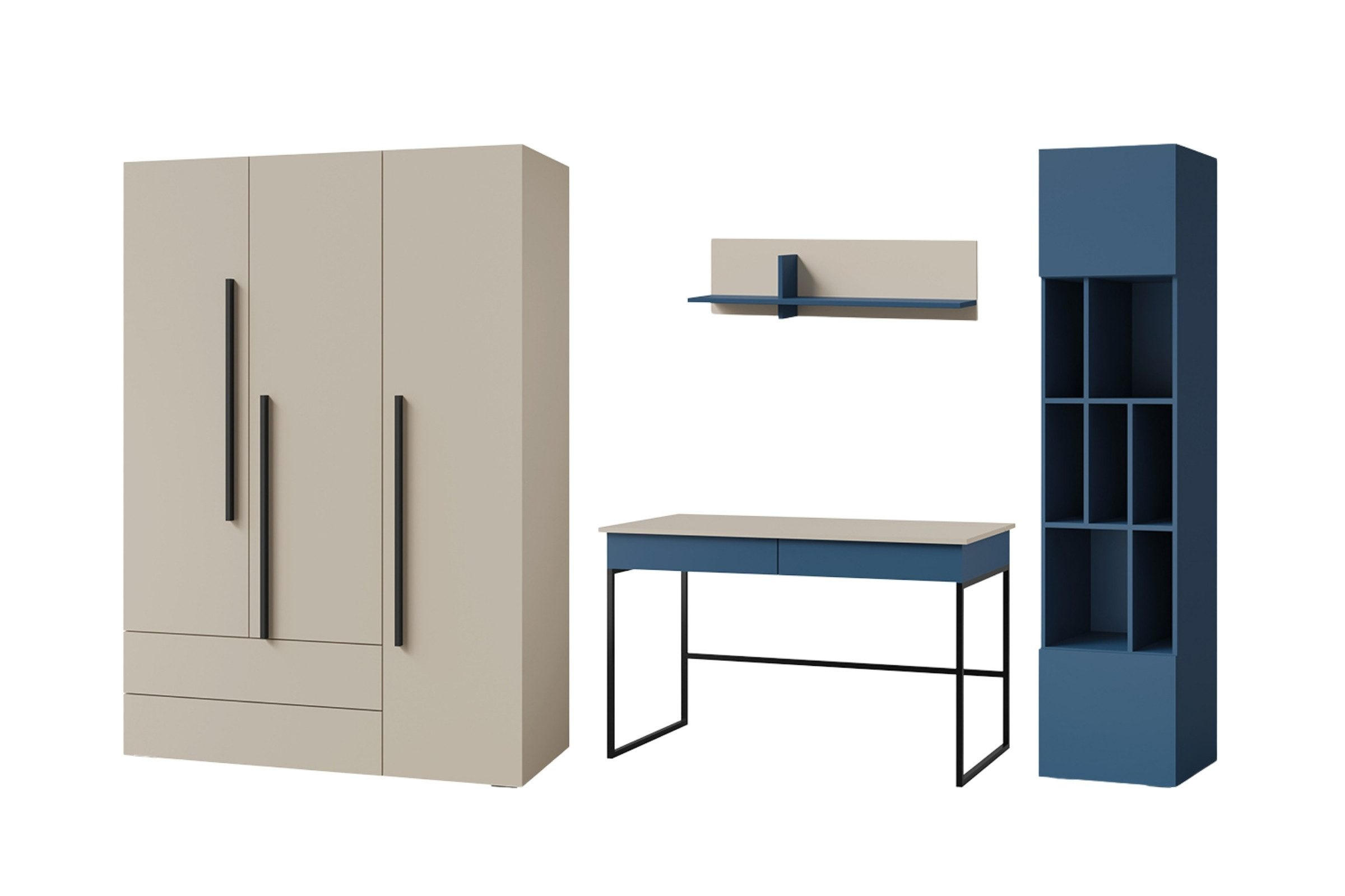 JUGENDZIMMER-SET LIMA A 4-teilig in Kaschmir/Meeresblau - Kaschmir/Blau, Holzwerkstoff (305/195/60cm) - Deine Möbel 24