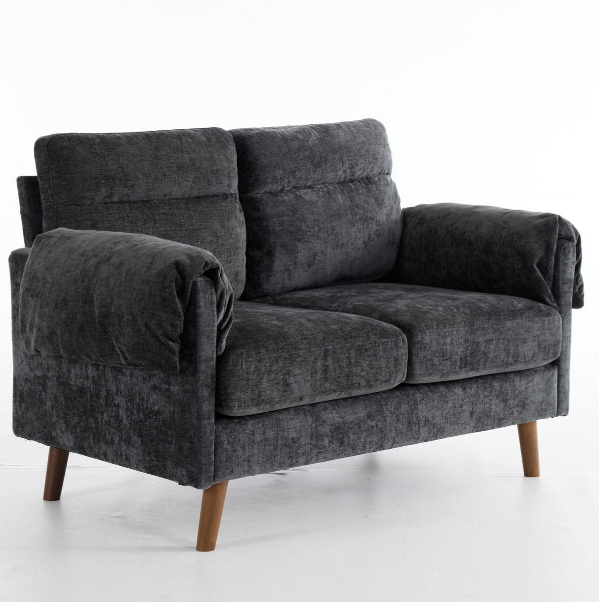 SOFA 2-Sitzer Chenille Schwarz - Schwarz, Holzwerkstoff (70/85/124cm) - Meubliv
