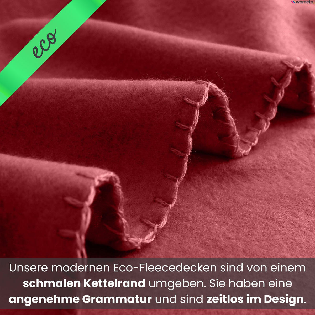 FLEECEDECKE eco-line dunkelrot 130/160 cm aus 100% recyceltem Material Kettelrand Anti-Pilling - Bordeaux, Textil (130/160cm) - wometo