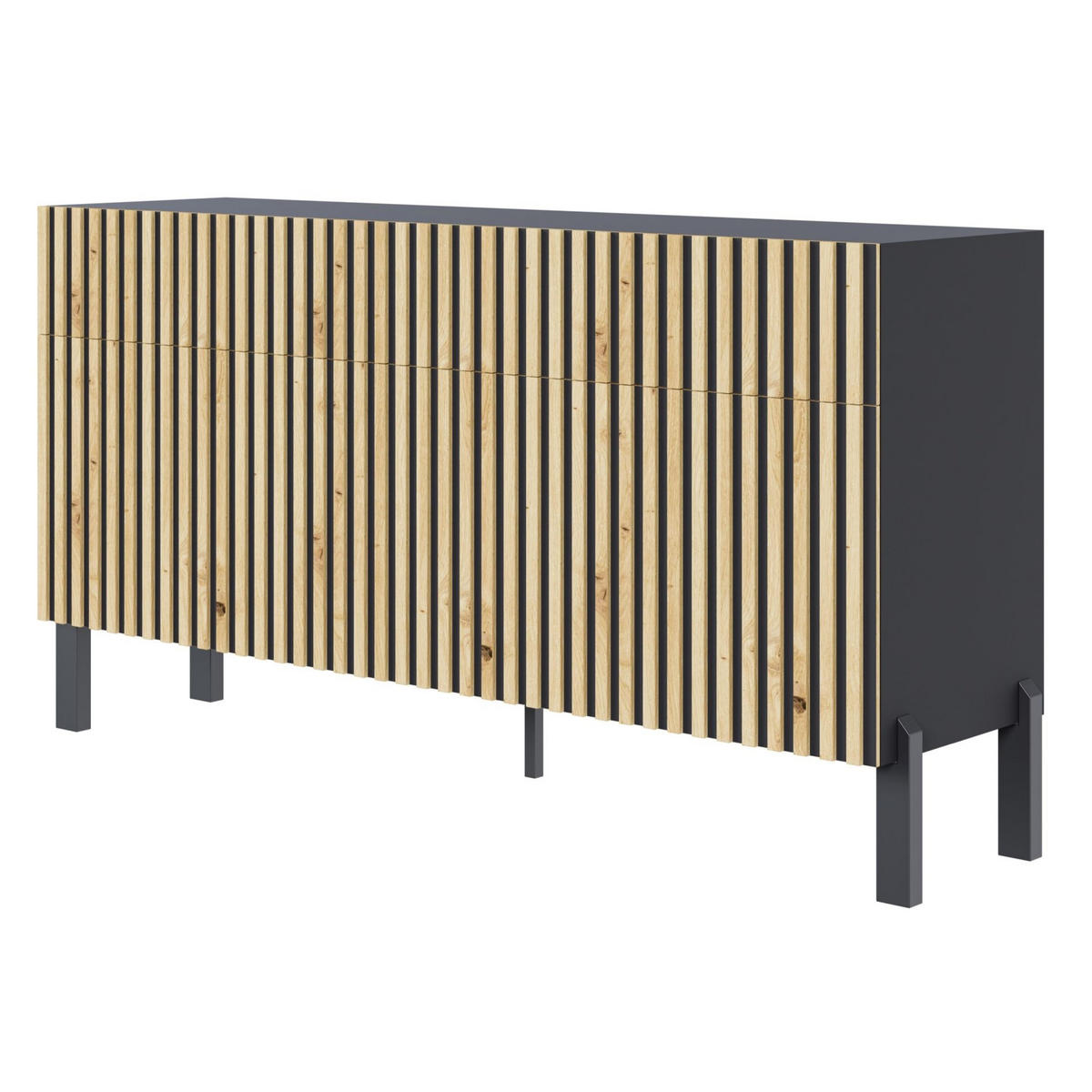 SIDEBOARD Telire 3-türig Schwarz / Artisan Eiche-Optik, 154 cm - Eichefarben/Schwarz, Holzwerkstoff/Metall (154/80.4/34cm) - Selsey
