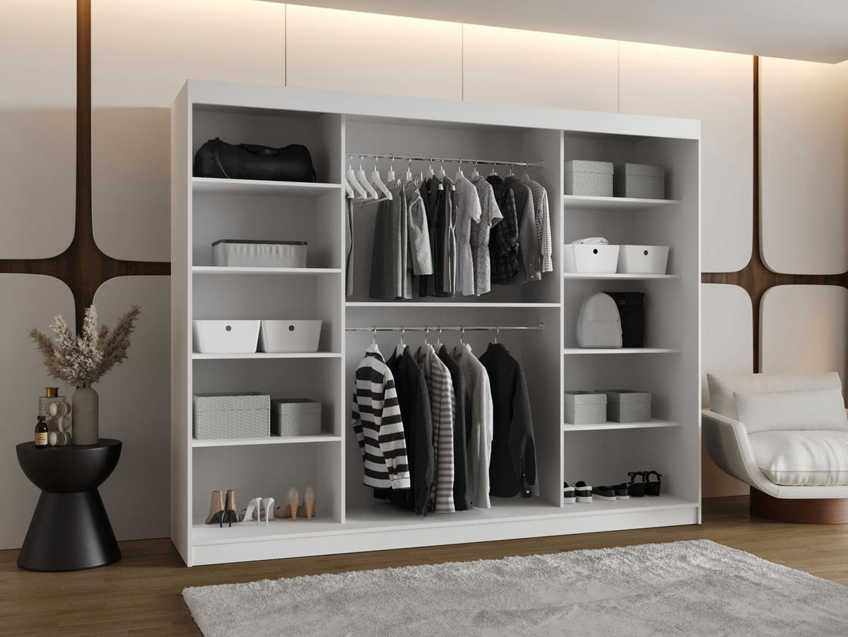 SCHWEBETÜRENSCHRANK Selfie 250 cm - Silberfarben/Weiß, Holzwerkstoff/Kunststoff (250/200/62cm) - MIRJAN24