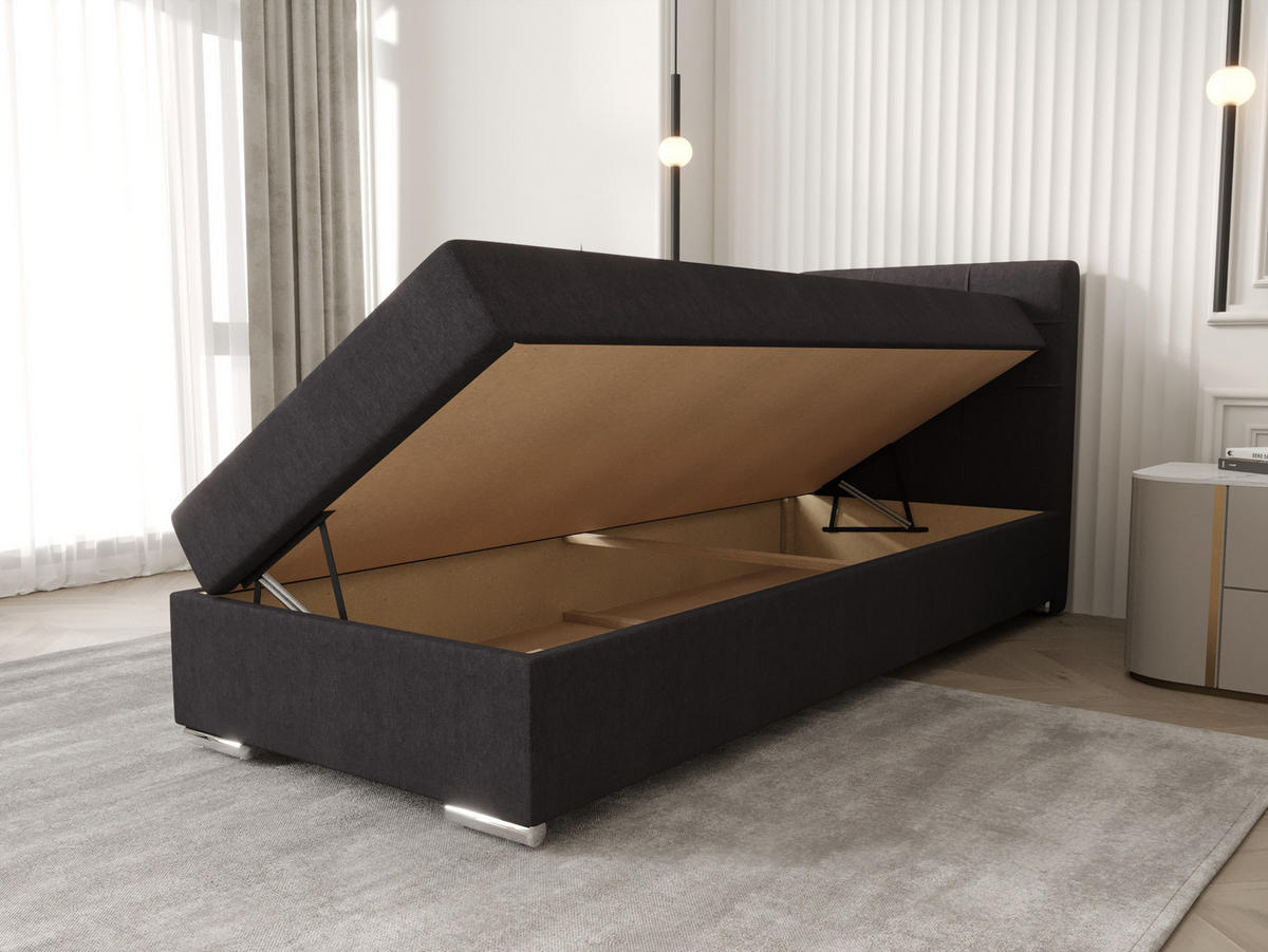 BOXBETT ZILANO 1 mit Matratze H3 und Topper 90x200 Cosmic 97 - Grau, Holz/Textil (90/200cm) - Bedante