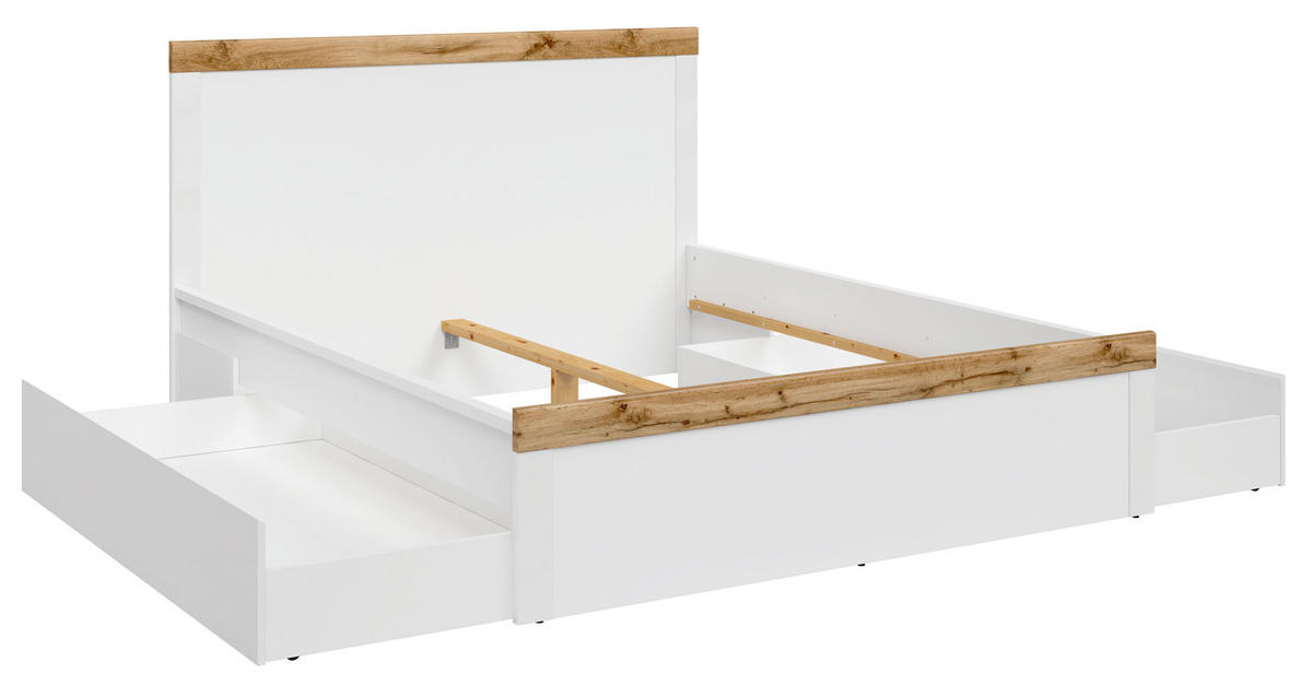 BETT Holten weiß / Eiche Wotan 149 / 200 / 100,5cm - Eichefarben/Weiß, Holz/Holzwerkstoff (140/200cm) - Feldmann-Wohnen