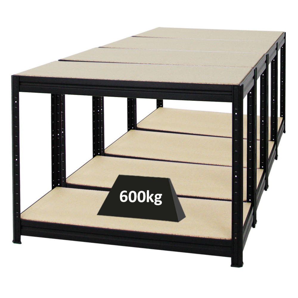 WERKBANK Dino 4er-Set mit 4x höhenverstellbar 90x120x60 cm Traglast 600 kg Schwarz - Schwarz, Metall (480/90/60cm) - PROREGAL