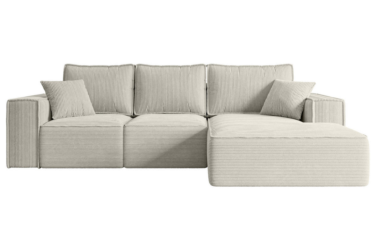 ECKSOFA mit Schlaffunktion und Bettkasten SERRA-L-S - 266x161x87 cm Hellgrau Cord - Hellgrau/Schwarz, Holzwerkstoff/Kunststoff (266/161cm) - ALTDECOR