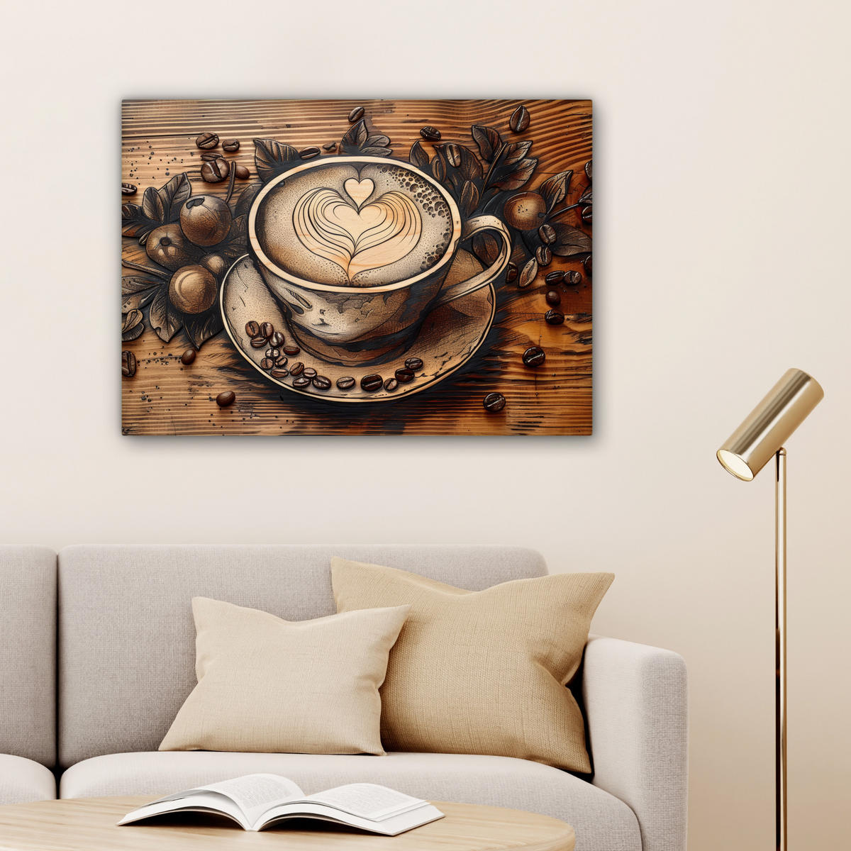 LEINWANDBILD Kaffee - Vintage - Braun - Tasse - Holz Wandbilder 80x60 cm - Braun, Textil (80/60cm) - MuchoWow