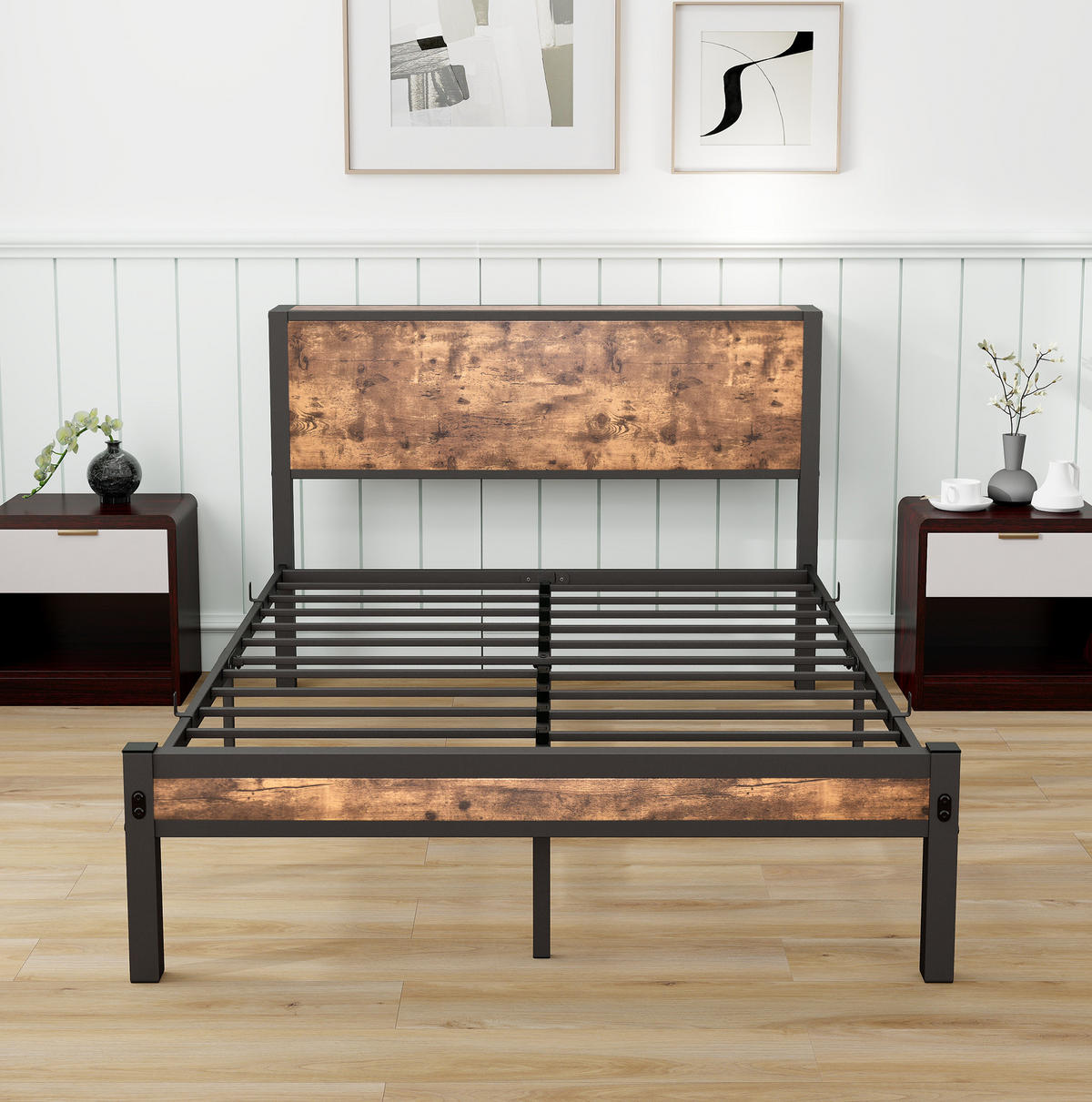 EINZELBETT 120/200 cm Antikbraun mit Stauraum und Lattenrost aus Metall - Braun, Metall (120/200cm) - MIVRAY