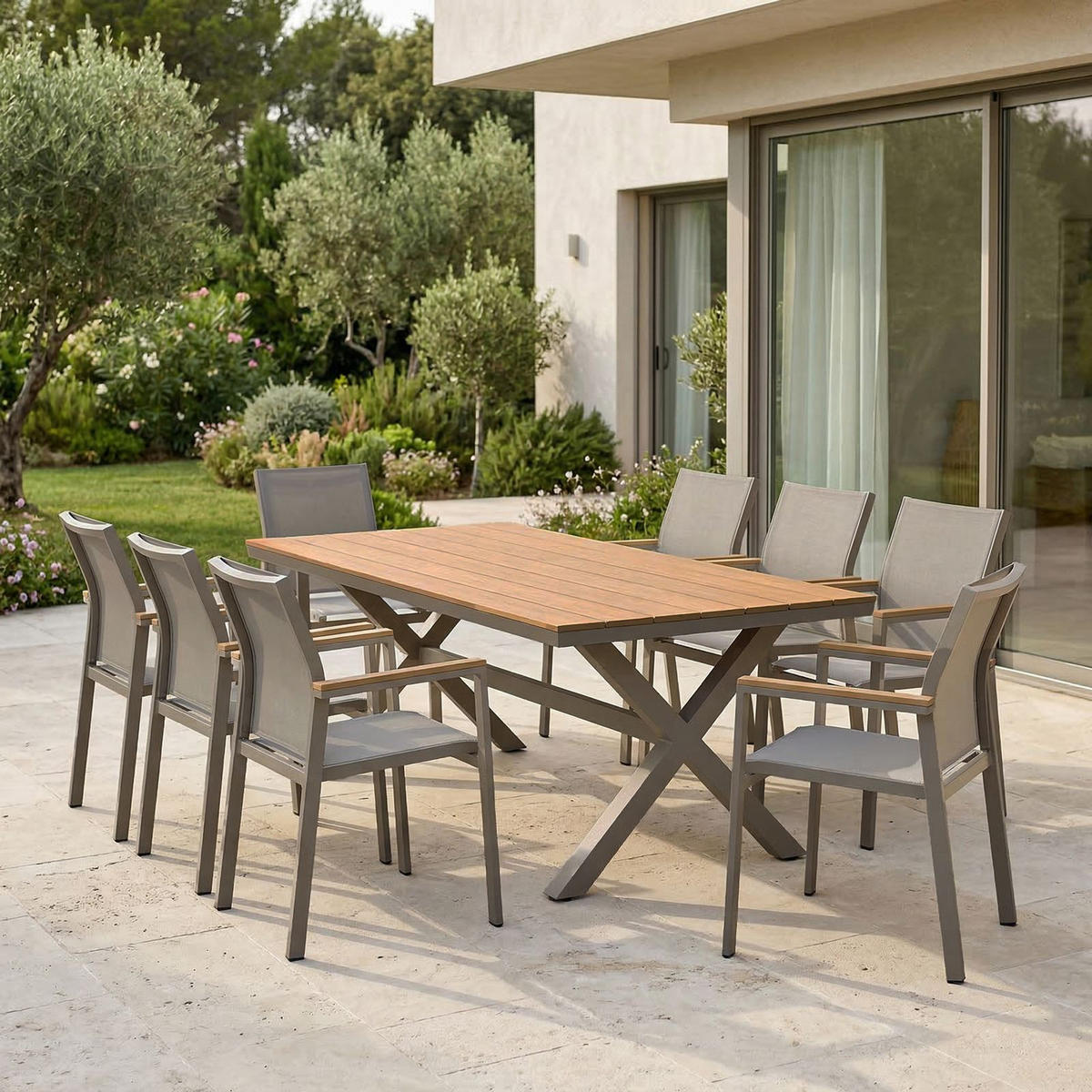 GARTENMÖBEL SET WINDY 9er Set beige, natur, champagne - Beige, Metall - IDIMEX