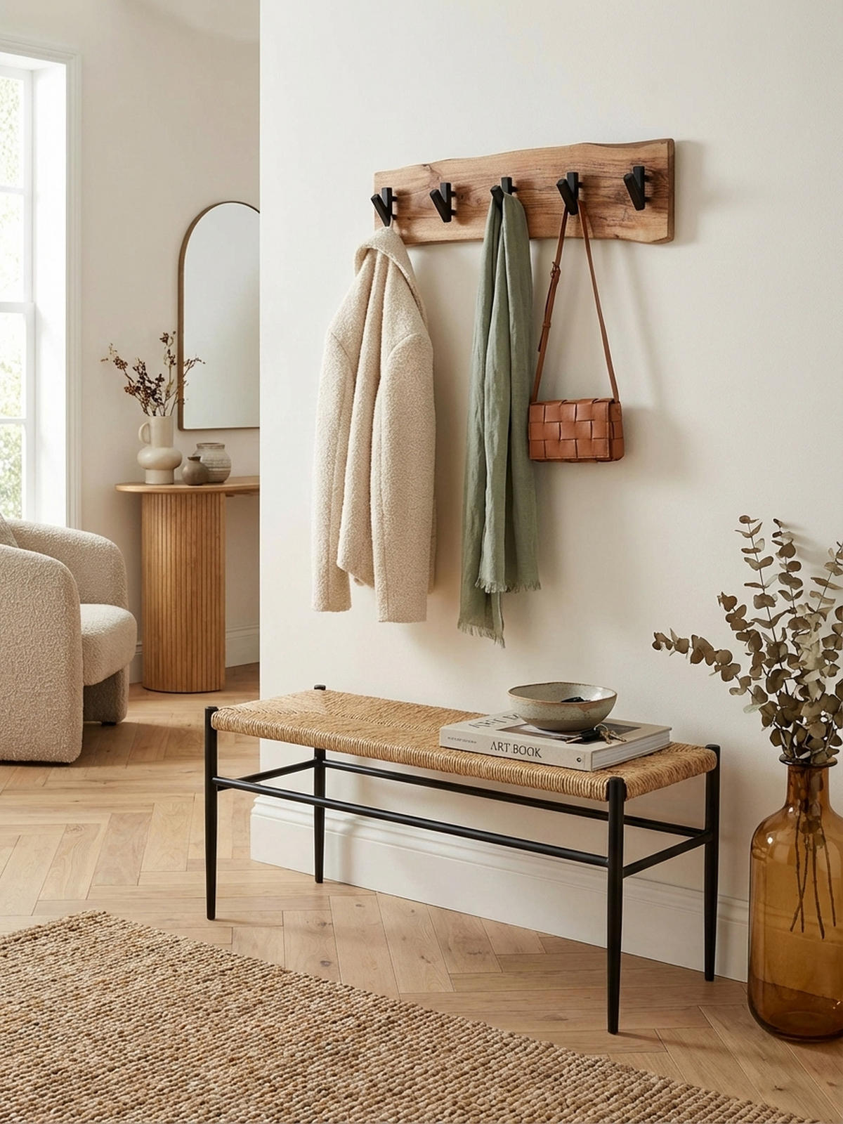 WANDGARDEROBE Akazie Massivholz Metall Modern 60x17x9 cm mit Naturkante - Beige, Holz (60/17/9cm) - KADIMA DESIGN