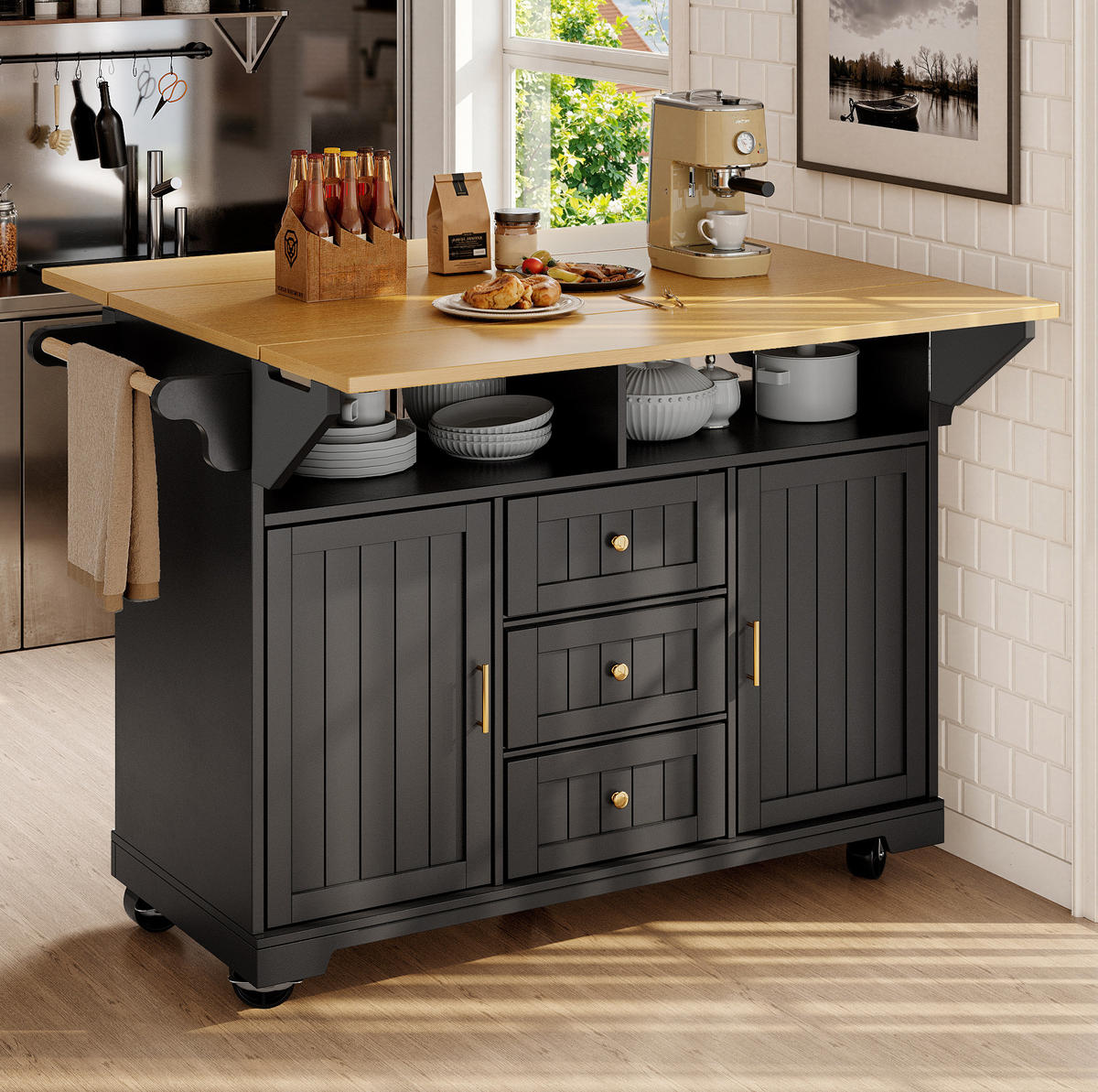 KÜCHENINSEL klappbar 120 x 40/80 x 95 cm Schwarz - Schwarz, Metall (40/95/120cm) - Beauniv