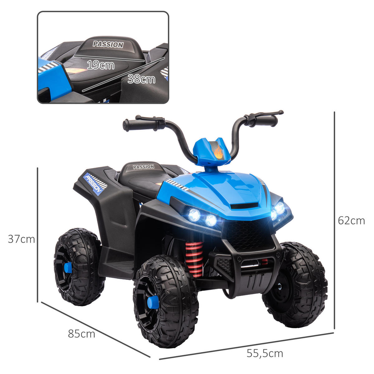 ELEKTRO Quad für Kinder 12V Kinderquad mit 4-Rad-Federung, MP3-Musikplayer - Blau, Metall (85/55.5/62cm) - AIYAPLAY