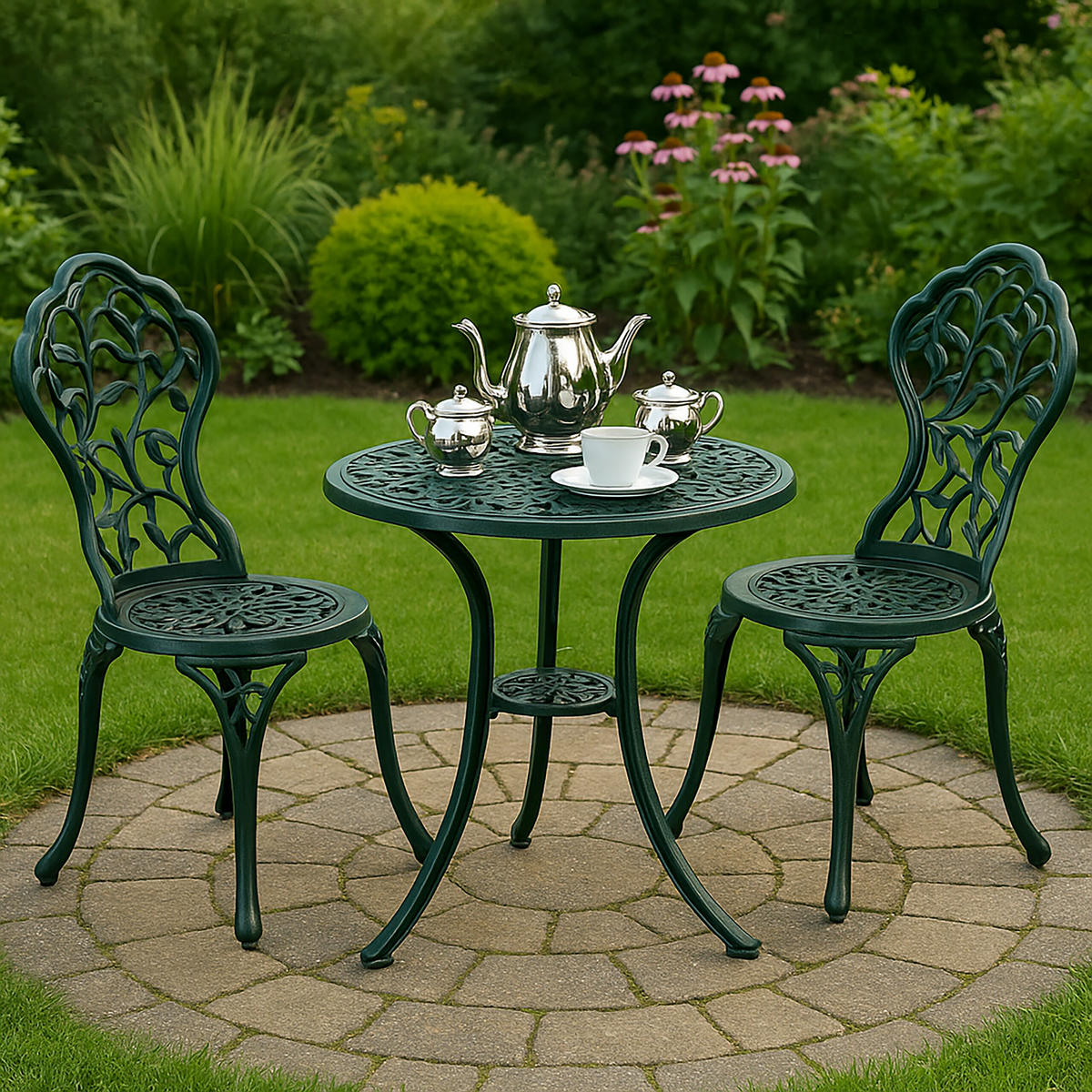 3-TLG.GARTENMÖBEL-SET - Dunkelgrün, Metall - Relaxdays