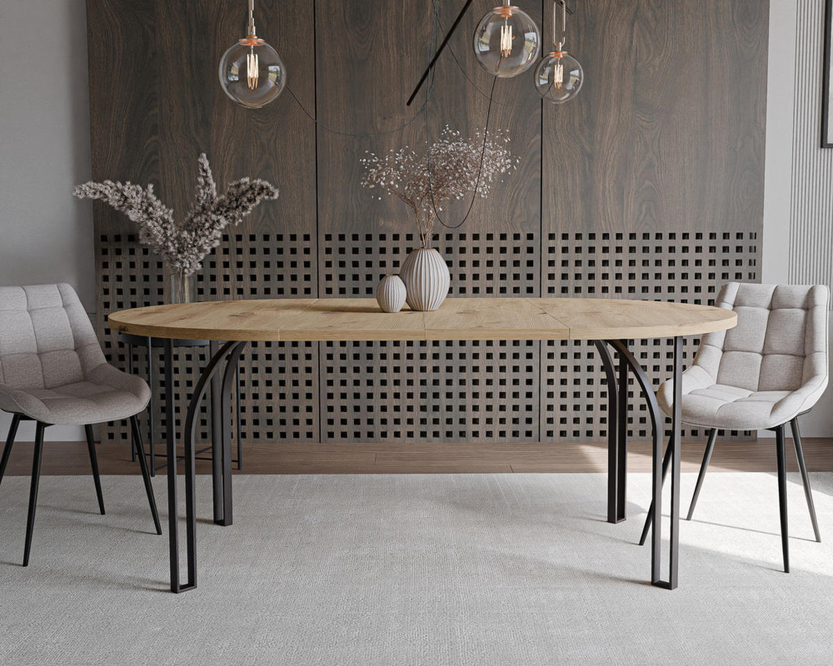 AUSZIEHTISCH ASTRO 100/76 cm, Schwarz / Artisan - Schwarz/Eiche Artisan, Holzwerkstoff/Metall (100/100/76cm) - Idohome