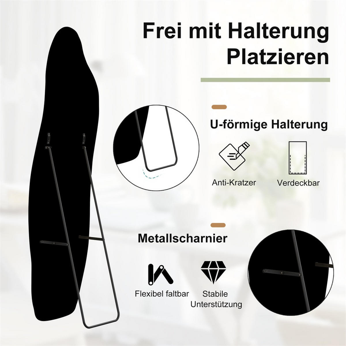 GANZKÖRPERSPIEGEL - Standspiegel - 140x45 cm - Dolphin Wave - mit Samtbezug Weiß - Weiß, Glas (45/140/4cm) - DELFA