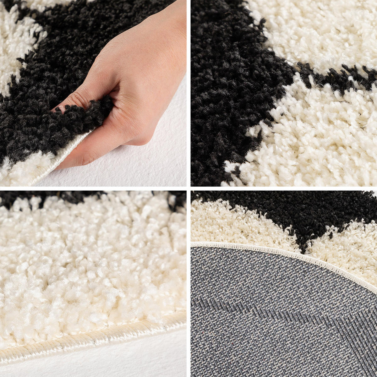 TEPPICH Kinder Hochflor Fußball Motiv Polypropylen Kinderzimmer Schwarz Rund 120x120 - Schwarz, Textil (120/120cm) - KADIMA DESIGN