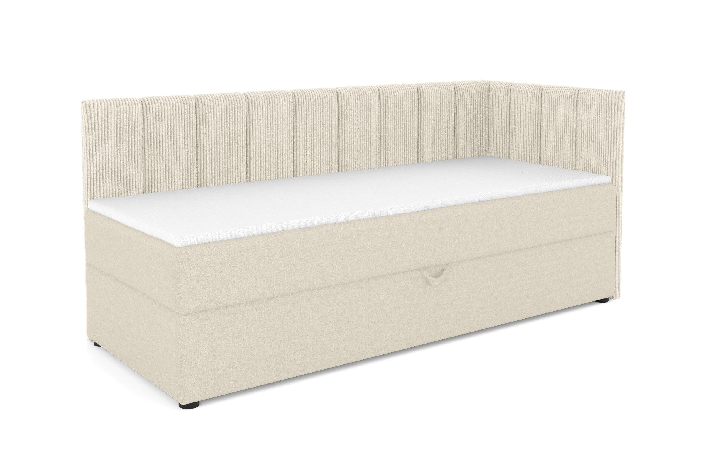 BOXBETT VIGO 90/200 cm in Cord/Velours Ecru H4 rechts - Ecru, Holz/Holzwerkstoff (90/200cm) - Deine Möbel 24