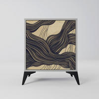 SIDEBOARD UNIFIED FRAGMENTS, Grau, 57,5x42x70,5 cm, Schwarze Metall-Sternfüße - Multicolor/Schwarz, Holzwerkstoff/Metall (57.5/70.5/42cm) - SpaceRebels