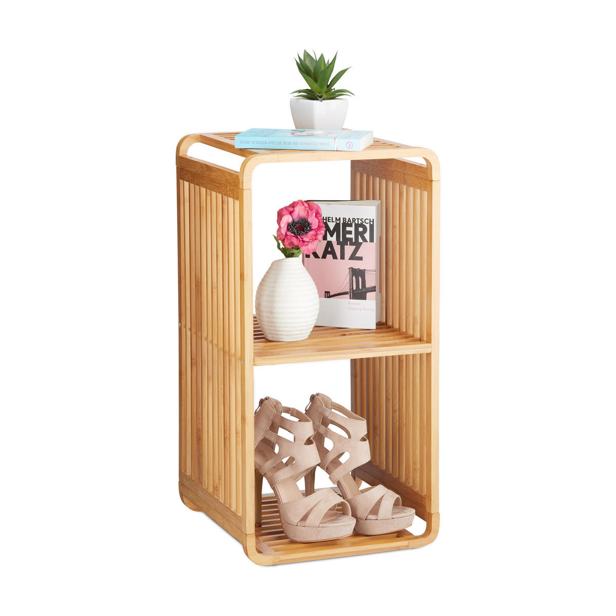 BAMBUSOVÁ police - světle hnědá, dřevo (33/64.7/33cm) - Relaxdays