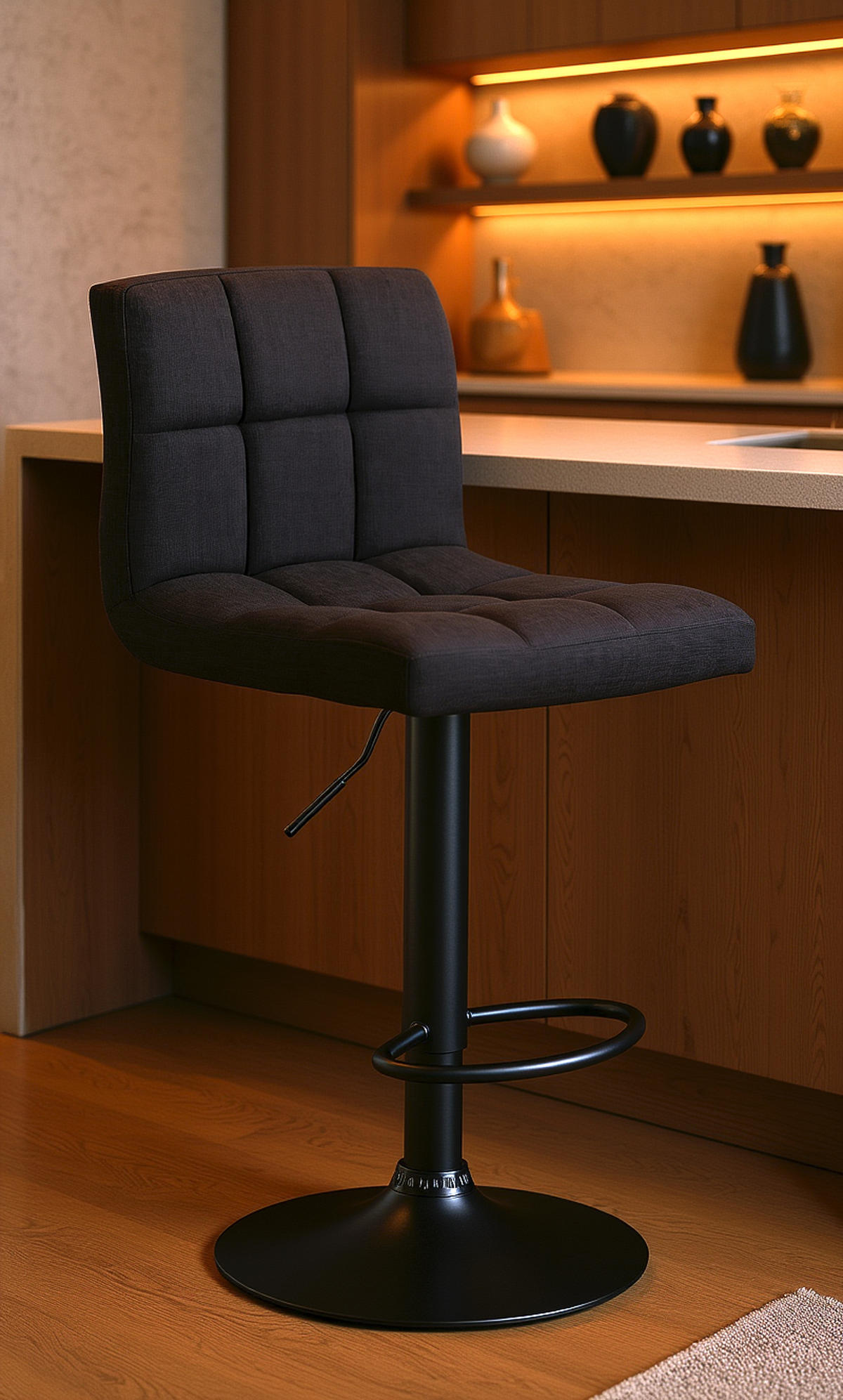 BARHOCKER 2er Set Cala Stoff schwarz schwarz - Schwarz, Textil/Metall (46/114/47cm) - TPFLiving
