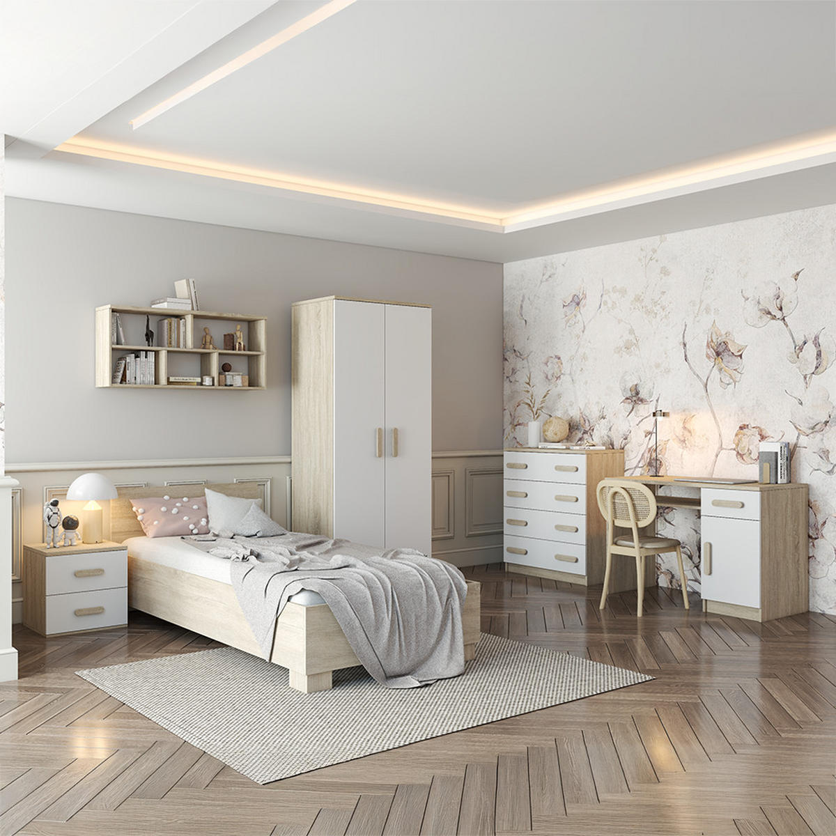 BETT 90×200 JONAS III 36 Sonoma Eiche/Sonoma Eiche - Sonoma Eiche, Holzwerkstoff - imoebel24