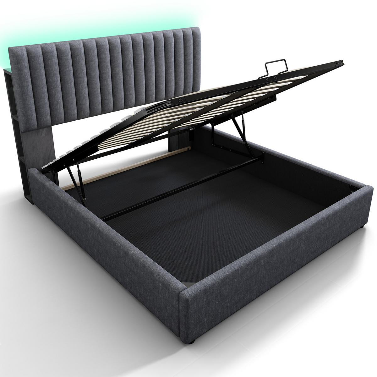 POLSTERBETT mit Stauraum und LED 160x200 cm Leinen Grau - Grau, Metall (160/200cm) - Meubliv