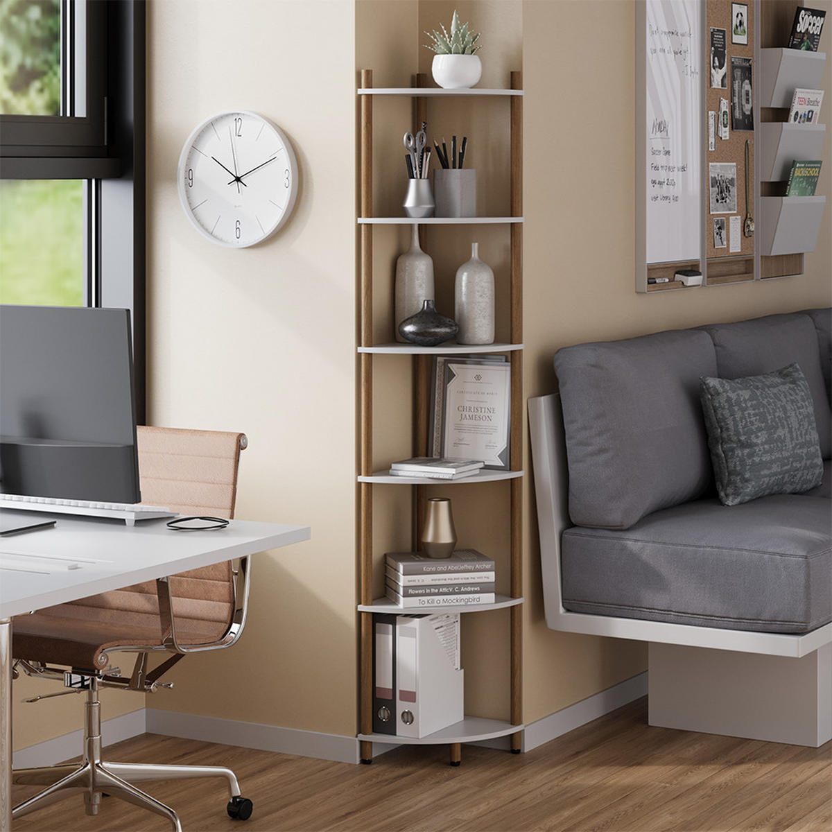 ROHOVÁ POLICE Bivio Bílá/borovice - bílá, kompozitní dřevo (29/163.5/29cm) - Vicco