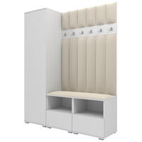 GEPOLSTERT Garderoben-Set Nela II LUX (Farbe Weiß + Stoff Trinity 01) - Silberfarben/Creme, Holz/Holzwerkstoff (150/187/40cm) - Ravio