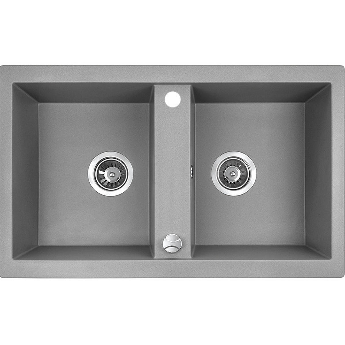 EINBAUSPÜLE Barbados Grau, Doppelbecken, 48/78/18,5 cm - Grau, Stein (48/18.5/78cm) - bad land