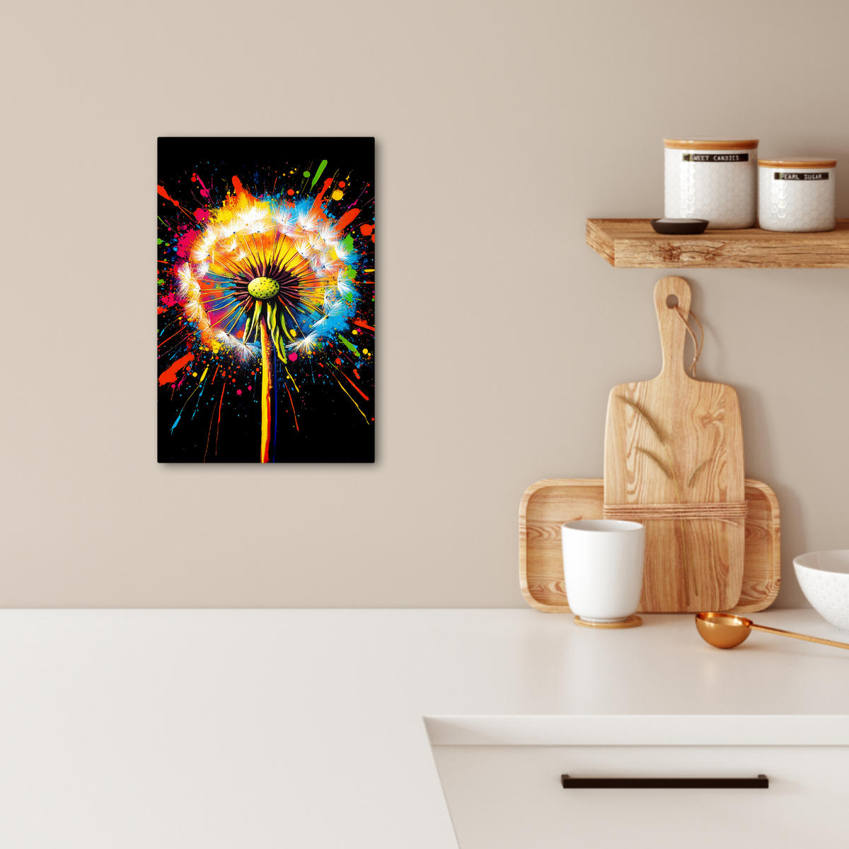 LEINWANDBILD Löwenzahn - Graffiti - Farbenfroh - Blumen - Natur 20x30 cm - Multicolor, Textil (20/30cm) - MuchoWow