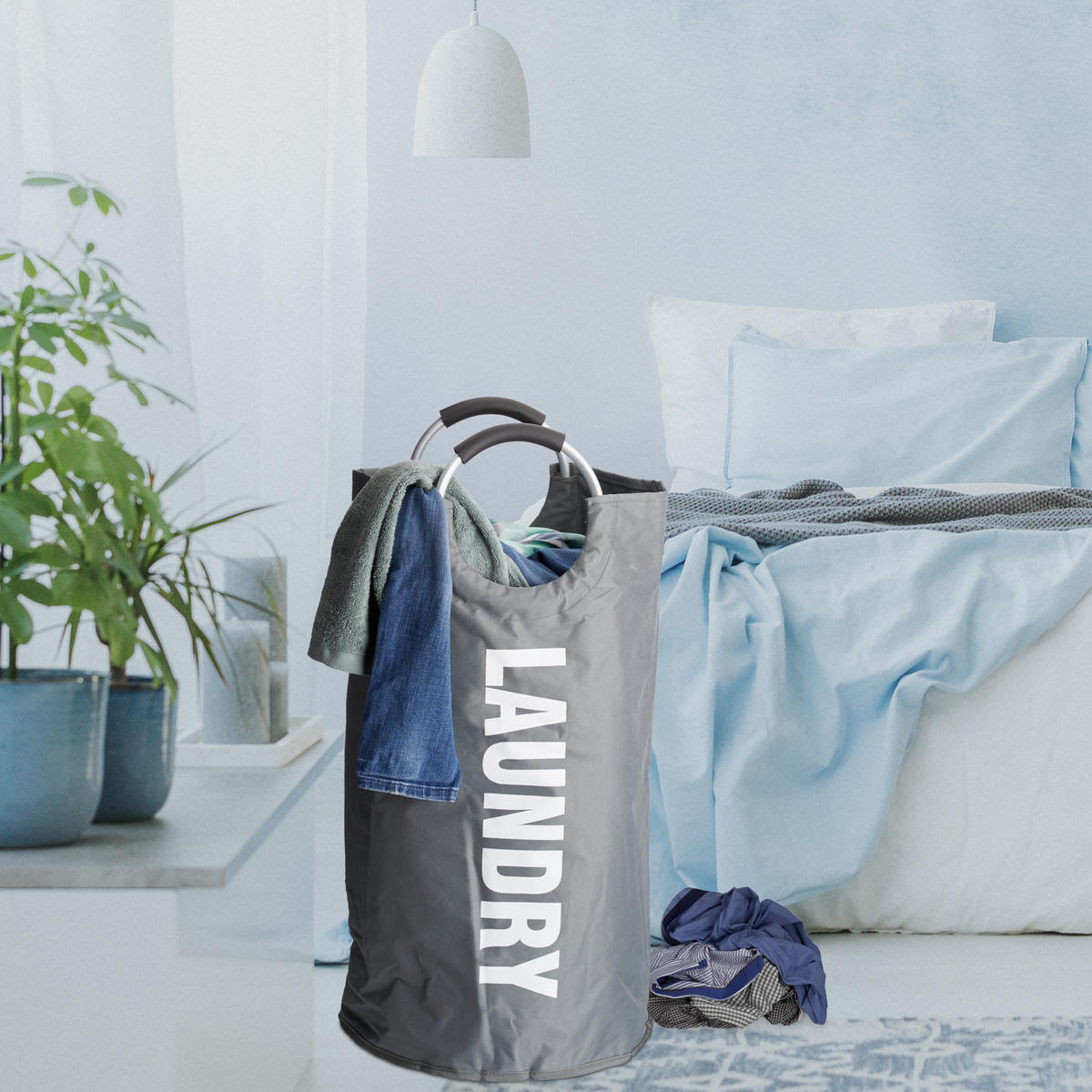 WÄSCHEKORB - Anthrazit, Textil/Metall (38/70/38cm) - Relaxdays