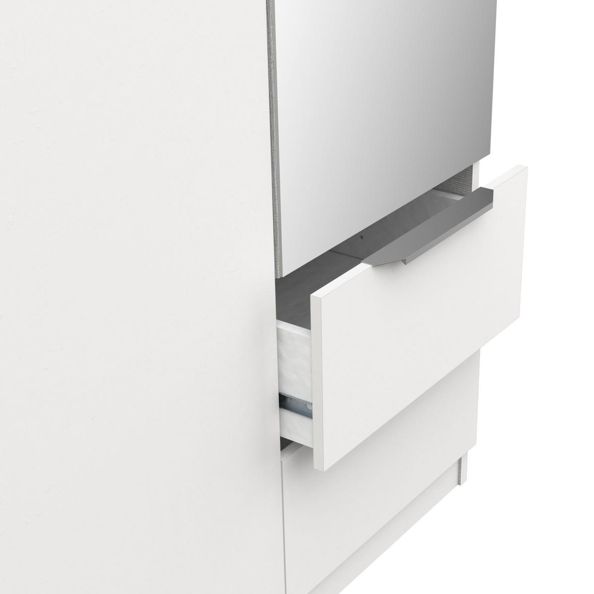 KLEIDERSCHRANK mit 3 Türen, 2 Schubladen und 1 Spiegel Ghost - L119,4 cm - Weiß, Holz (119/203/51cm) - Demeyere
