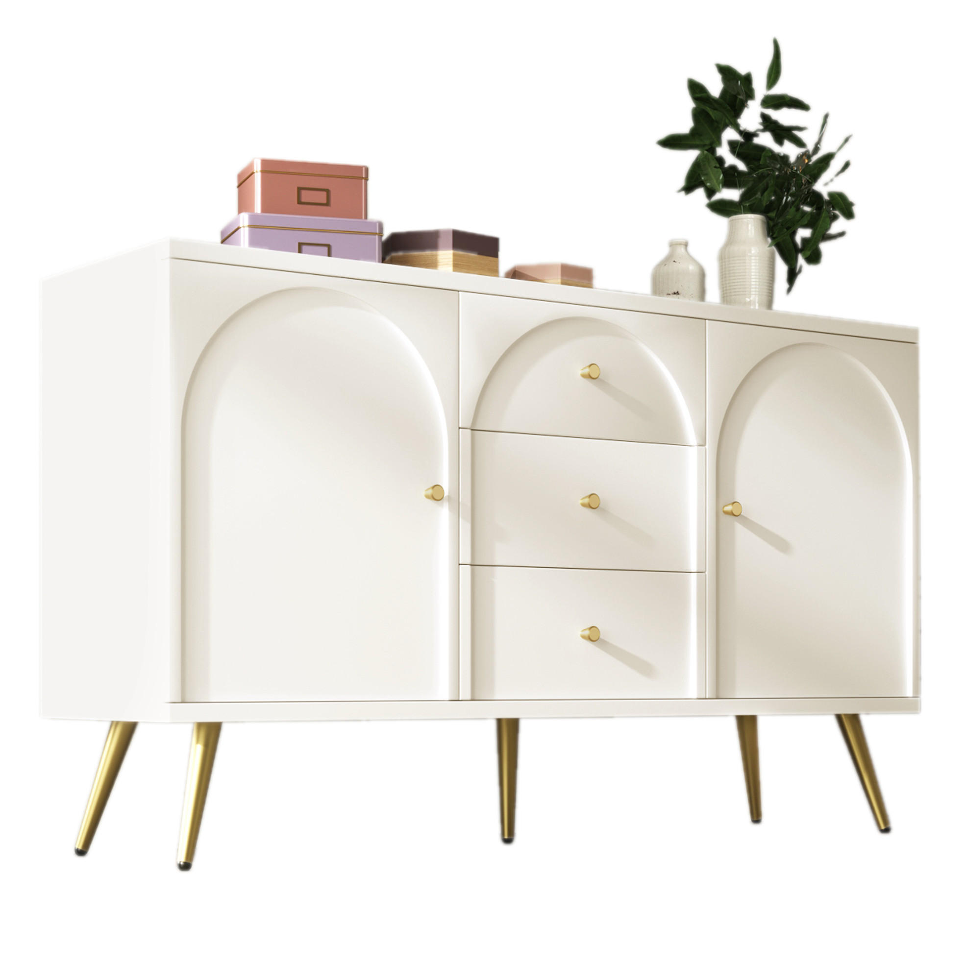 KOMMODE 140/40/84 cm in Creme-Weiß mit 2 Türen, 3 Schubladen und verstellbarem Fachboden - Weiß, Holz (140/40/84cm) - Flora Grace