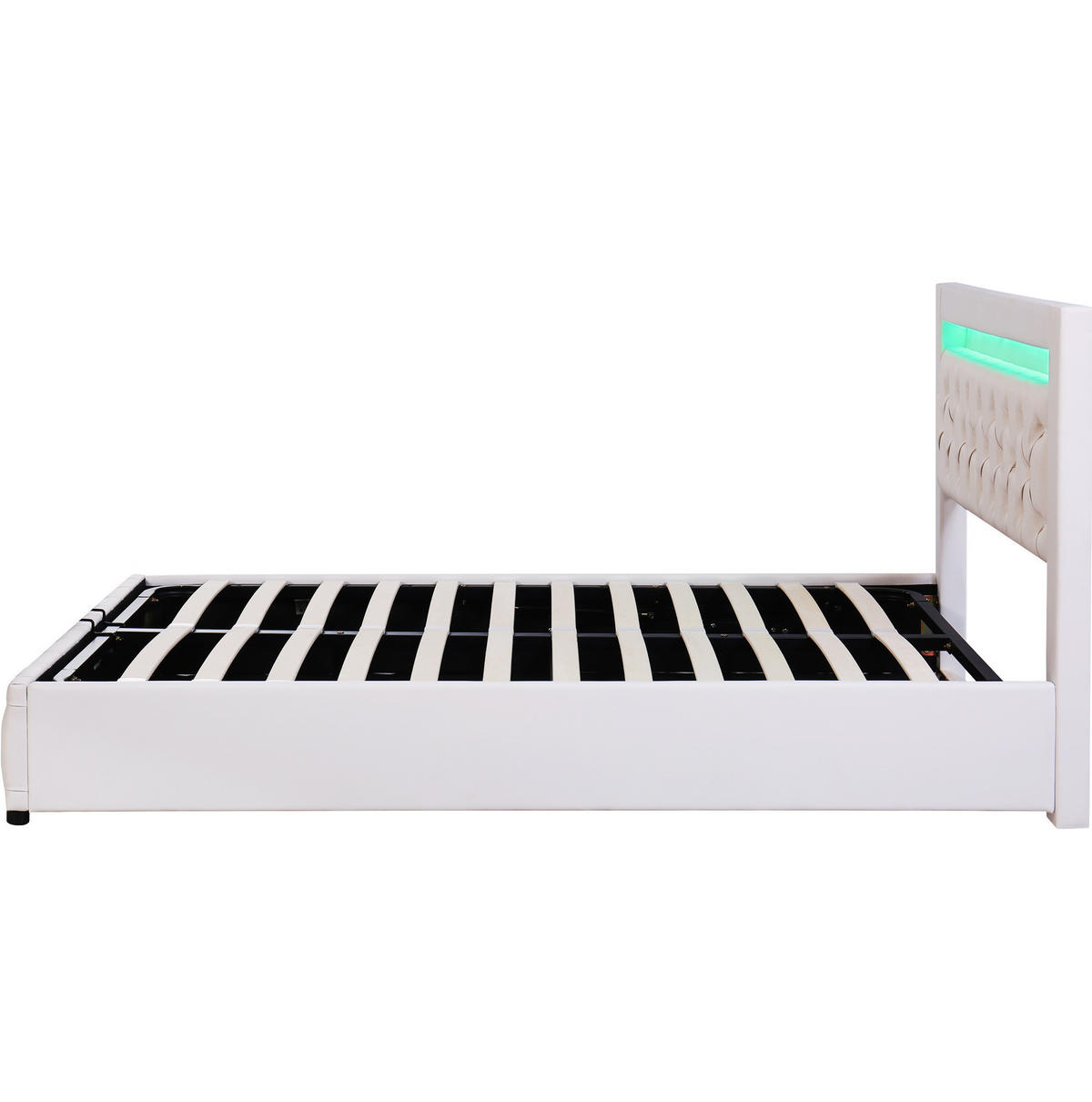 TAPECIRANI krevet 140/200 cm s LED osvjetljenjem, podiznim podnicama i spremištem, Bijela - bijela, plastika (140/200cm) - Redom