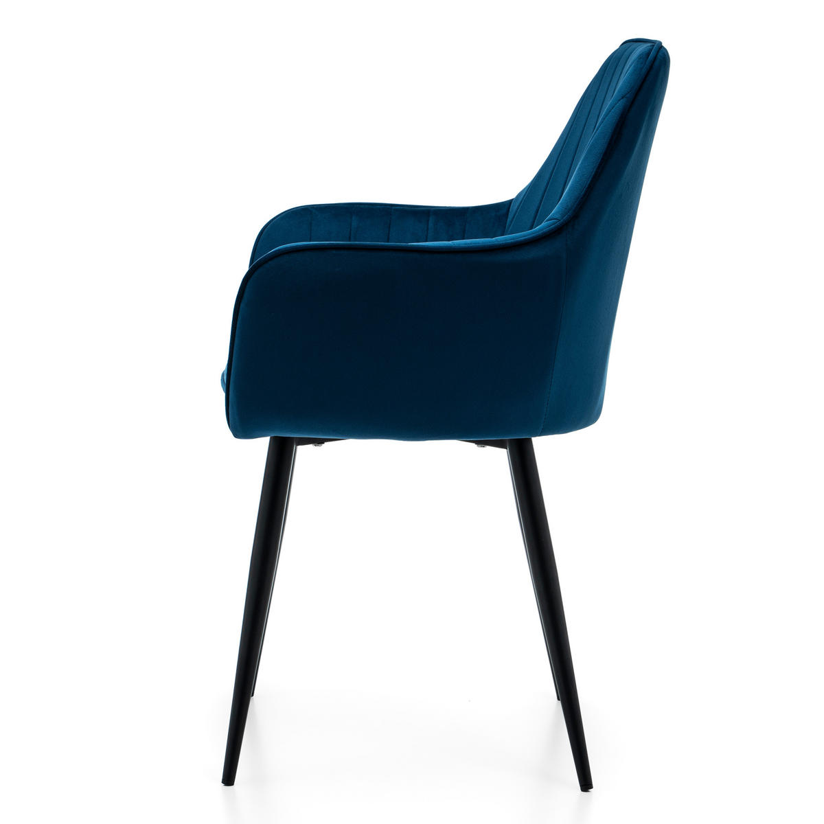 STUHL EMILIA gepolstert mit Steppung - dunkelblau - Samt Velours - Schwarz/Dunkelblau, Textil/Metall (58/90/58cm) - NEW HOME