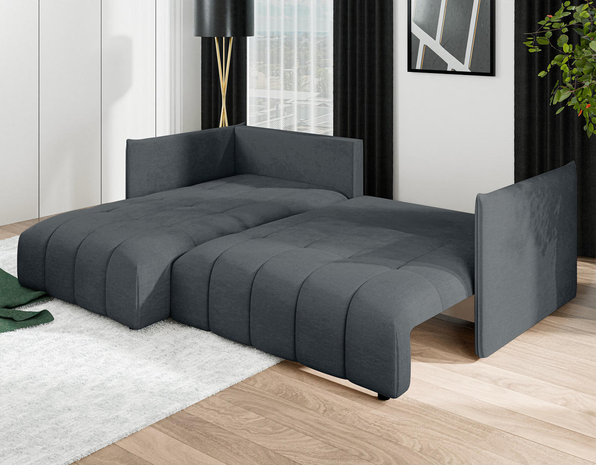 ECKSOFA L Form Gaziante Grau 245/182/83 cm – mit Bettkasten - Schwarz/Grau, Kunststoff/Textil (245/182cm) - AX Living