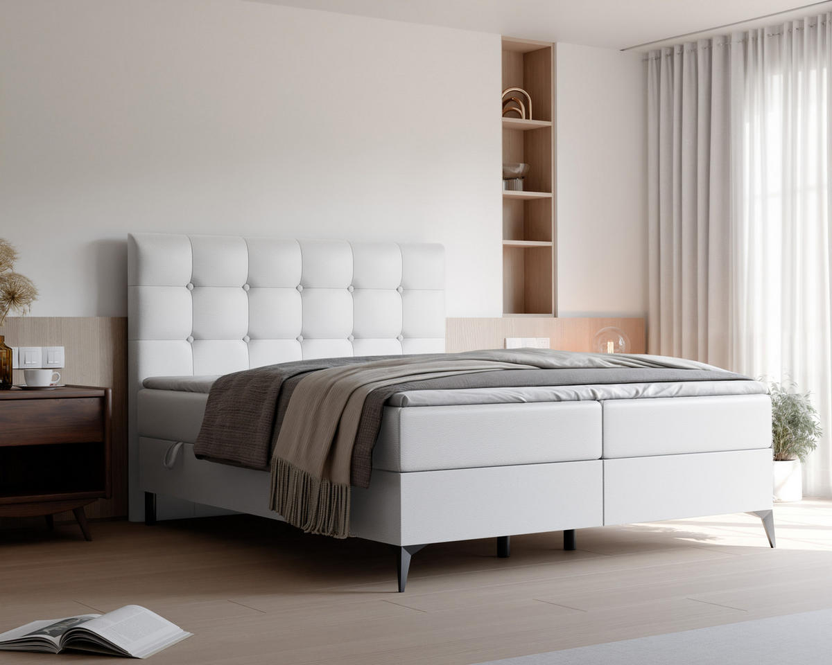 BOXBETT BAILEY 180/200 cm mit Matratze und Topper, Weiß - Weiß, Holzwerkstoff/Textil (180/200cm) - Idohome