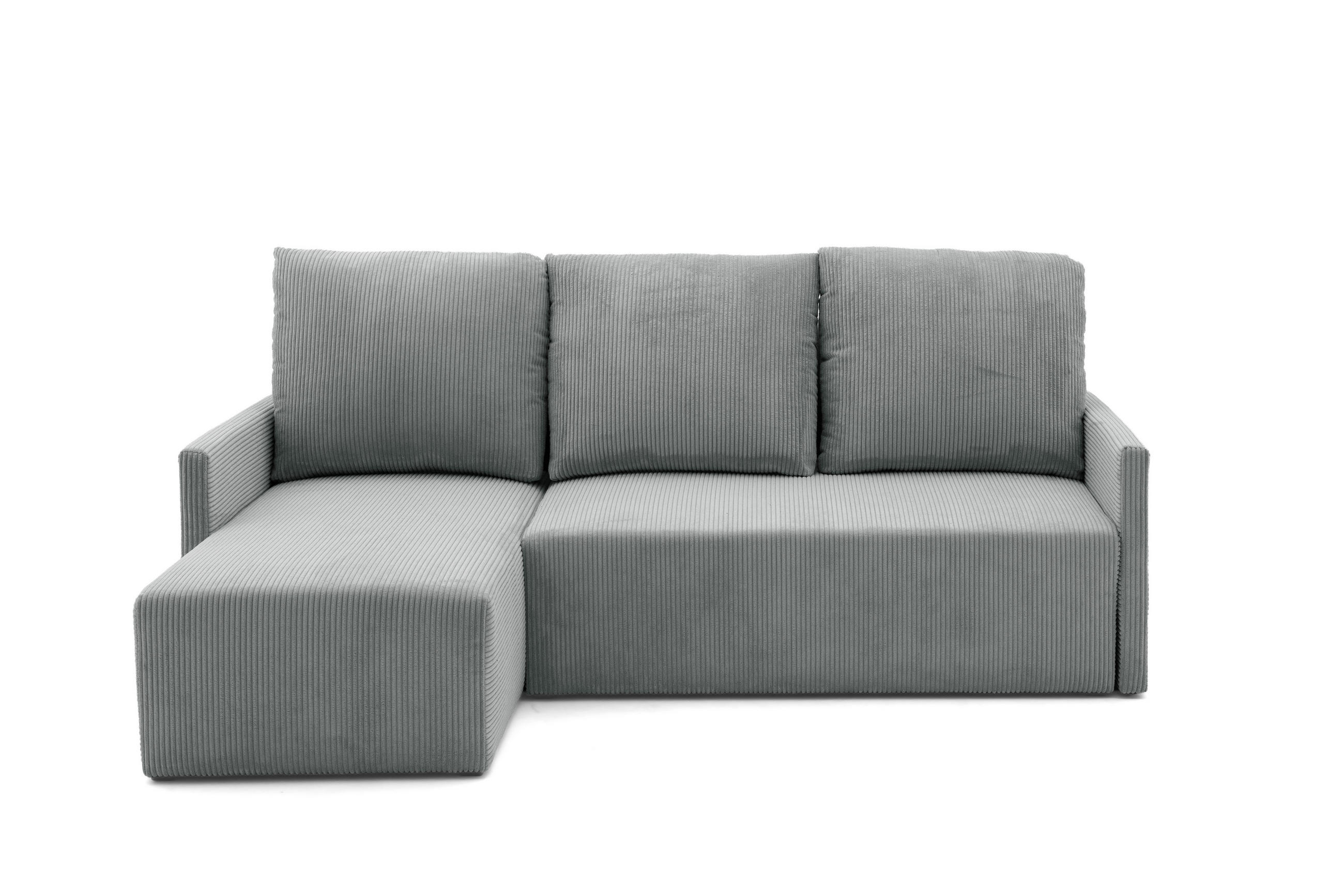 ECKSOFA GARDA L Links mit Schlaffunktion 132x198 Cord Grau - Schwarz/Grau, Holz/Kunststoff (209/145cm) - NACANAPA