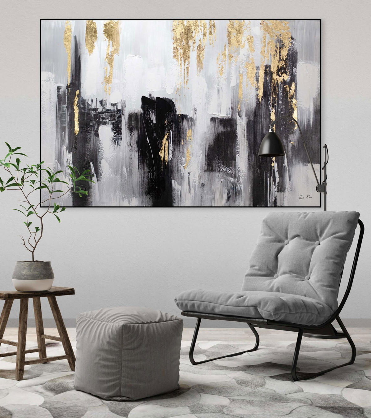 ÖLGEMÄLDE 120/80 cm - Schwarz, Holz/Textil (2.4/80cm) - KUNSTLOFT