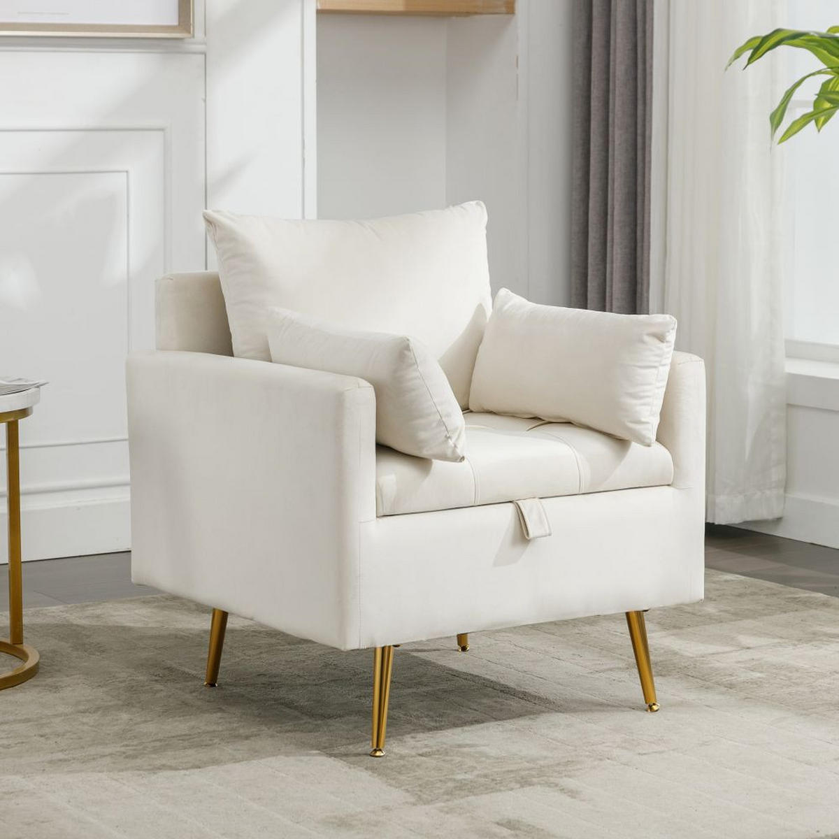 SESSEL in Beige Samt mit Goldenen Metallbeinen - Beige, Textil (71/76/71cm) - KOMHTOM