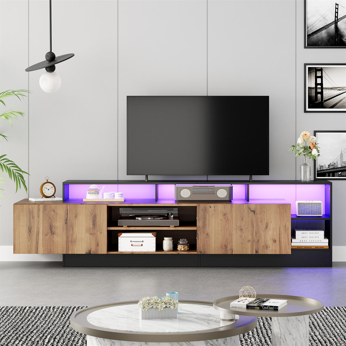 TV-ELEMENT 190/40/48.5 cm Schwarz + Eiche mit LED-Anzeigen - Schwarz, Holz (40/48.5/190cm) - Oxeza