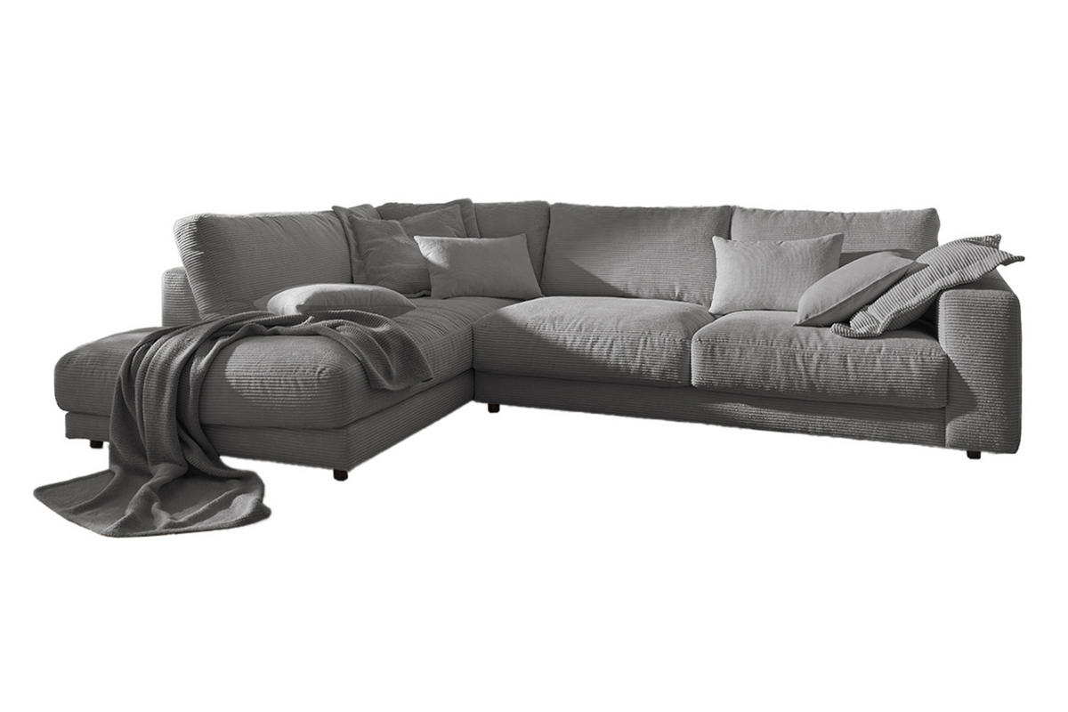 ECKSOFA MADELINE Grau Cord - Schwarz/Grau, Kunststoff/Textil (325/224cm) - KAWOLA