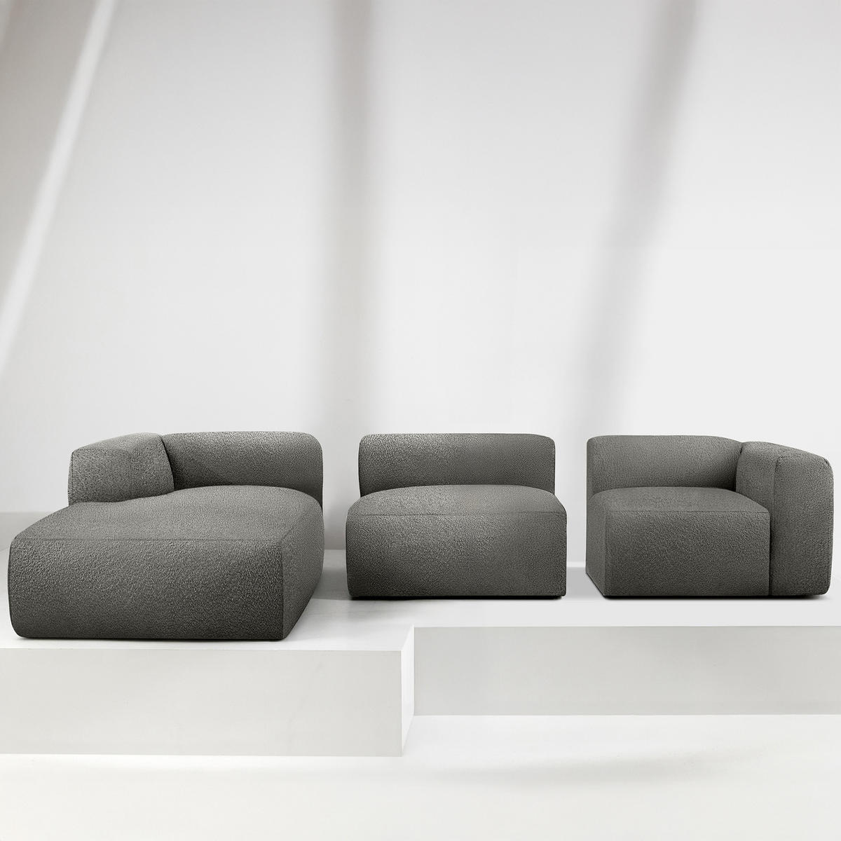 ECKSOFA LINKS BUFFO, Stahlgrau - Grau, Holz/Holzwerkstoff (285/176cm) - KONSIMO®