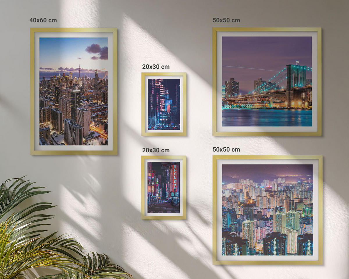 WANDBILDER 5er Set - 50x50 cm & 20x30 cm & 40x60 cm Goldrahmen - Bergblumen Himmelsweg - Goldfarben, Kunststoff (40/60cm) - ArtPrintCave