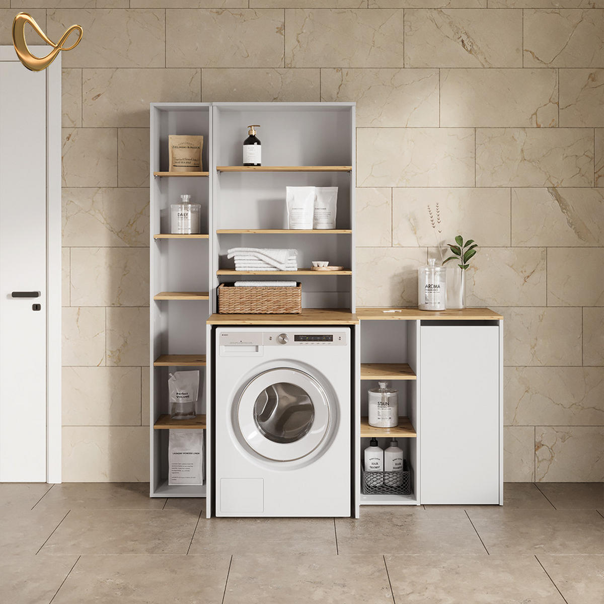 BADSCHRANK Paolina Weiß/Artisan 68 x 100.4 cm mit offenen Regalen - Weiß/Eiche Artisan, Holzwerkstoff (68/100.4/29cm) - Livinity®