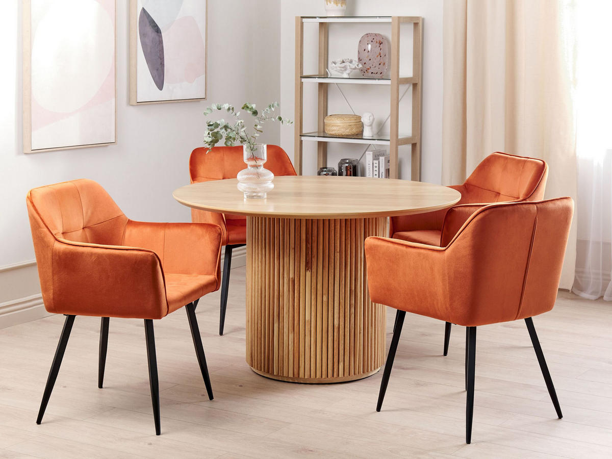 ESSZIMMERSTUHL 2er-Set Samtstoff Orange Jasmin - Orange, Textil/Metall (60/84/49cm) - Beliani
