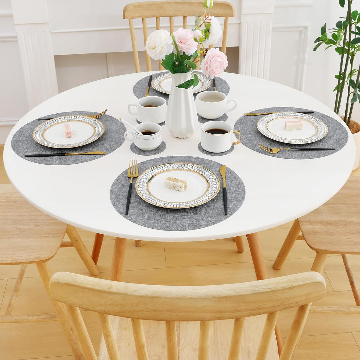 PLATZSETS (10-teiliges Set) – 33 cm – Grau - Grau, Leder (33/33cm)