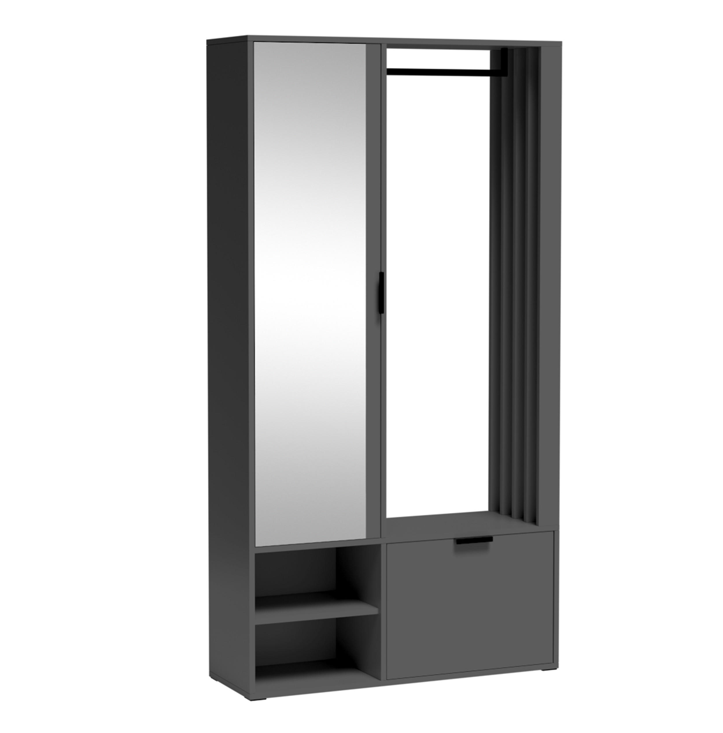 GARDEROBENSCHRANK Milanoir Graphit 100/189,4/33 cm - Modern mit Spiegel - Grau, Holzwerkstoff/Kunststoff (100/189.4/33cm) - AX Living